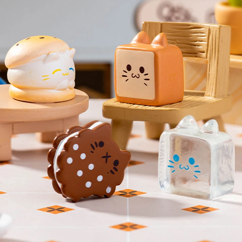 만화 디저트 비스킷 버거 고양이 마이크로 풍경 장식품, 미니어처 장식 입상, 데스크탑 DIY 홈 장식 선물