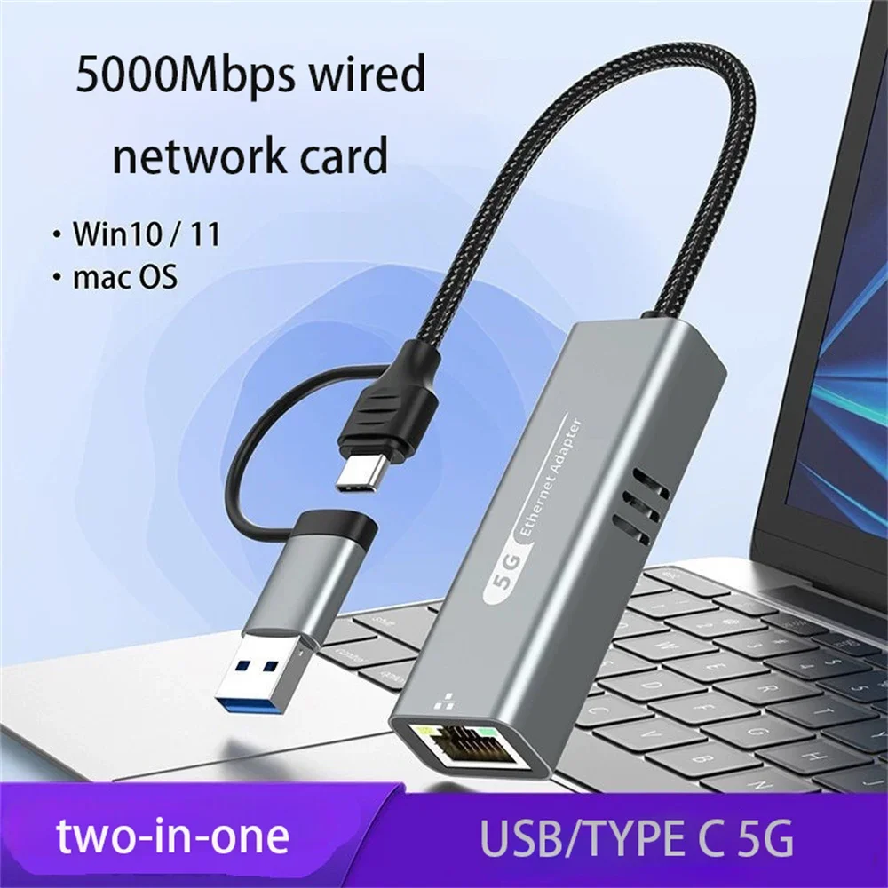 5000Mbps Wired Network Card Adapter USB Type-C to RJ45 Adapter 5G Wired Network Card Converter HUB For Laptop Win 7/8/10