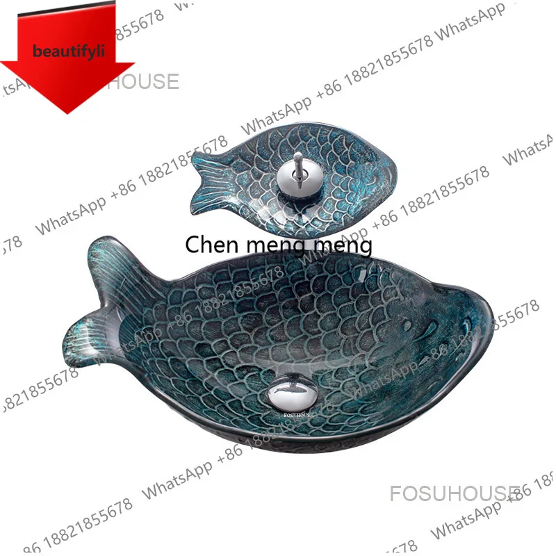 

A44 Carp Shape Thin Edge Wash Basin New Tempered Glass Bathroom Sinks Toilet Kitchen Washing Sinks Bathroom Washbasins Hand Basi