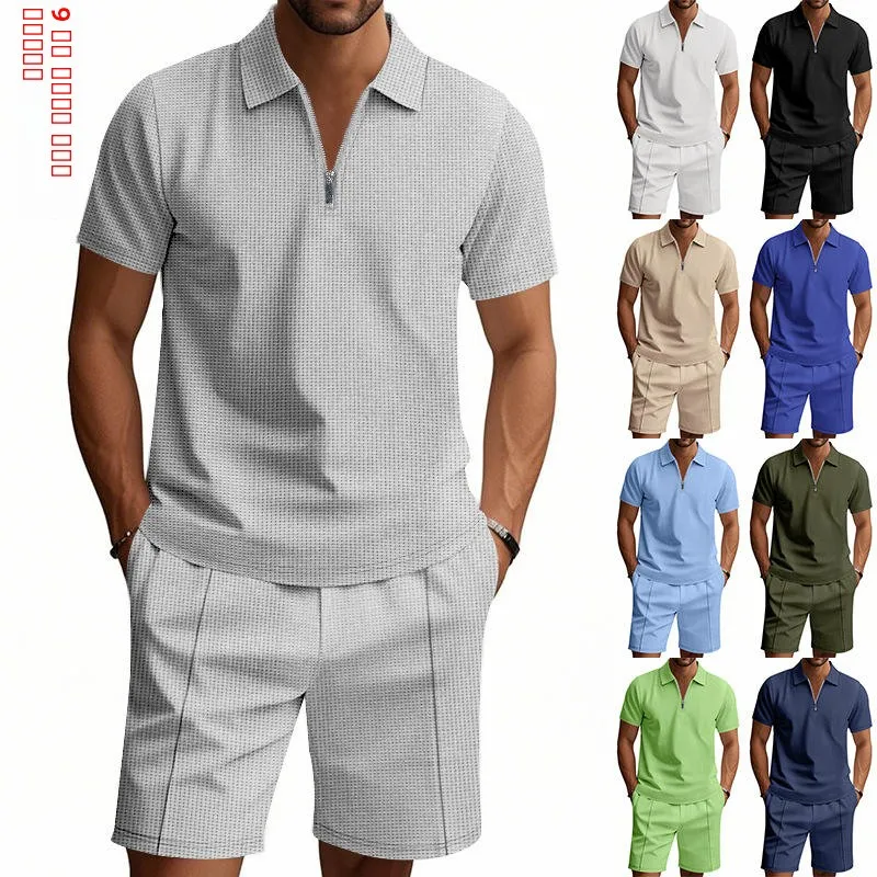 

Summer Casual Loose Men's Short Sleeve Shirt And Beach Shorts Set Simple American Style Cross-Border Clothing