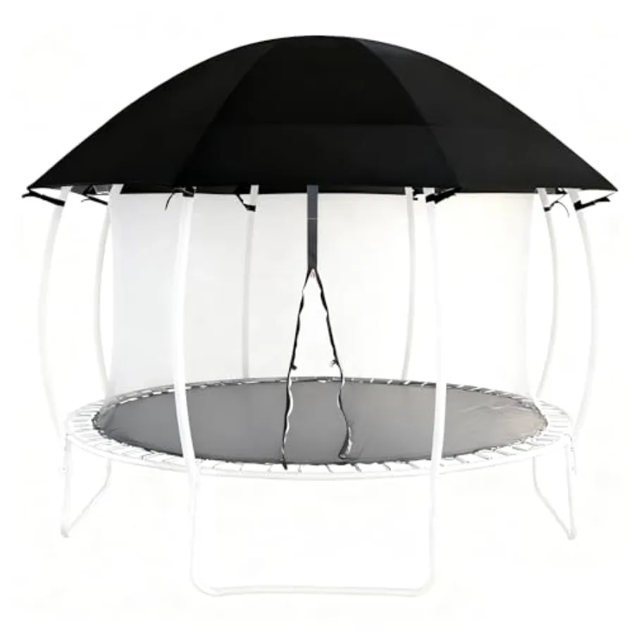 Backyard trampoline canopy cover: 10FT-16FT dome style 600D heavy-duty waterproof fabric black curved roof design prevents wate