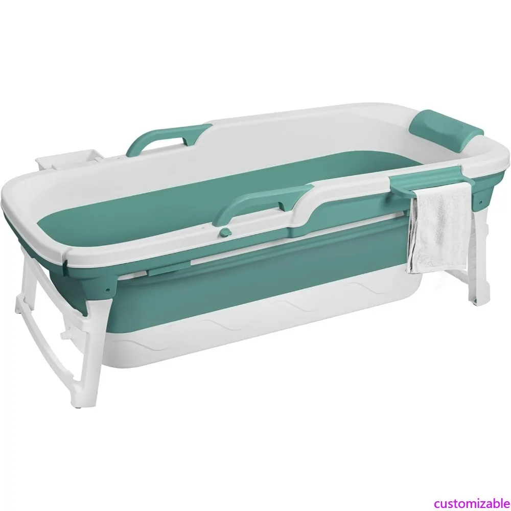 

Portable Folding Bathtub for Adults and Kids, 51-55 Inch Adjustable Size, Collapsible Tub with Handle, Freestanding Surround Sup