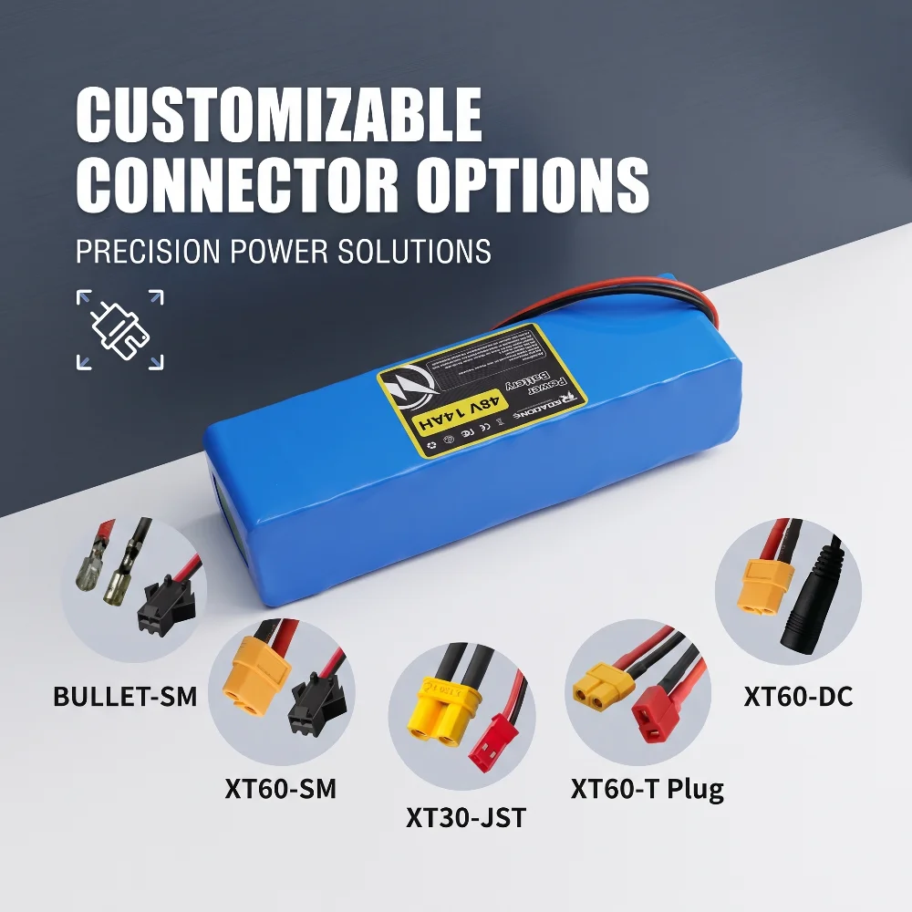 Electric Bicycle 48V 14Ah Li-ion Battery Pack Built-in 20A BMS 13S3P 18650 Cells for 48 Volt Ebike Scooter Motorcycle Engine