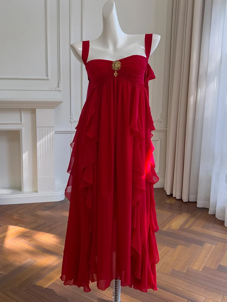 

Sexy Red Dr Coastal Vaion High Hip Belt A-hole Skirt Long Gown No Sves Strap Haute Femme Sle Satin Evening Par D...