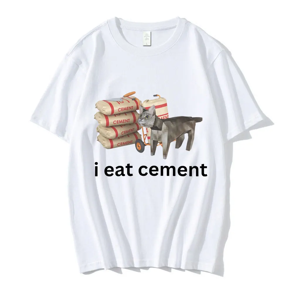 I Eat Cement Low Poly Cat Funny Meme T Shirt Men Women Fashion Vintage Short Sleeve T Shirts High Quality Cotton Loose T-shirts