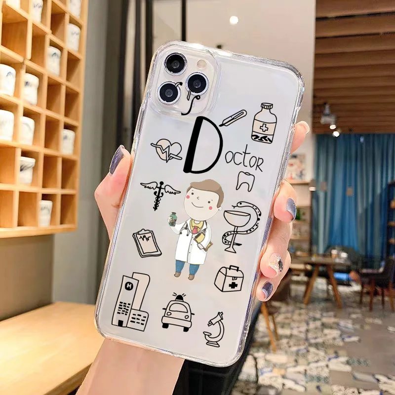Funny Cute Teacher Doctor Nurse Clear Phone Case for IPhone 13 12 11 14 15 Pro MAX XR 7 X XS 8 Plus Profession Soft Cover Fundas