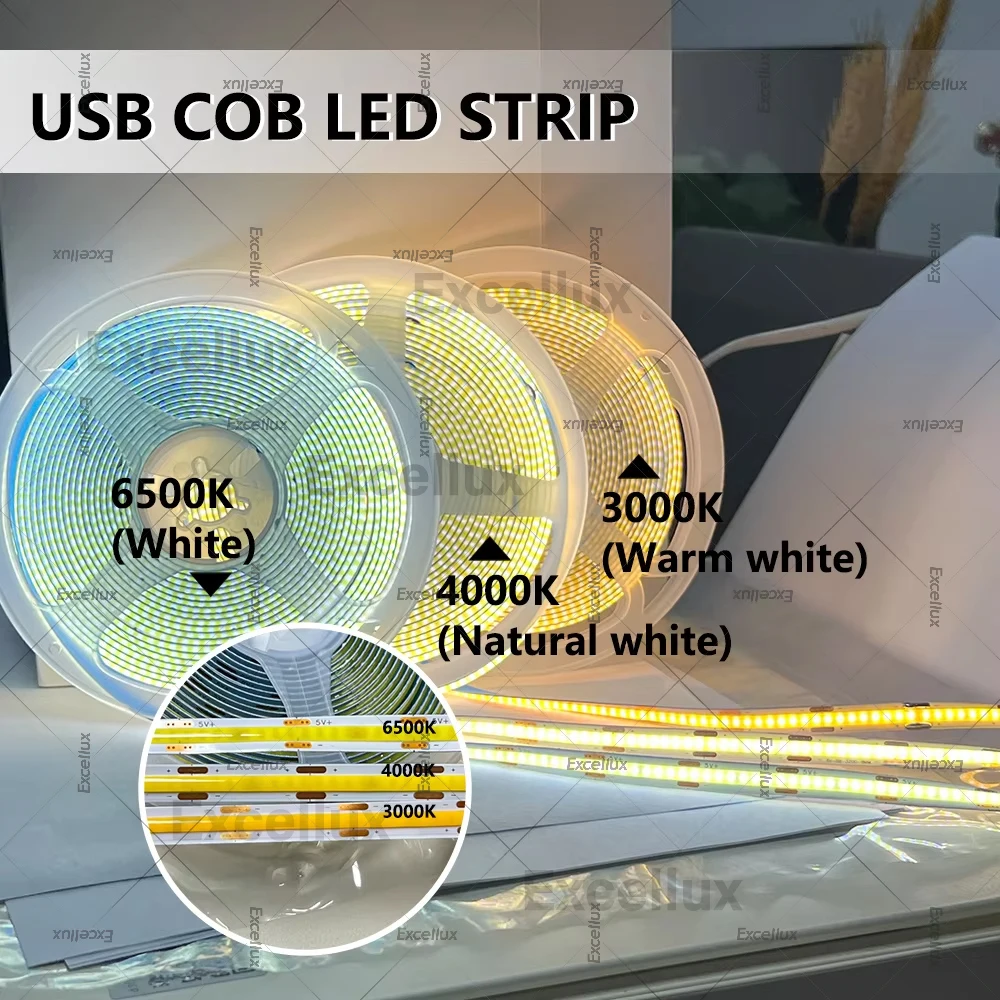 DC5V COB LED شرائط مصباح مع USB بالطاقة 320LED/م شريط مرن الشريط الدافئ الأبيض/الأبيض الطبيعي COB شرائط ضوء DIY الخلفية