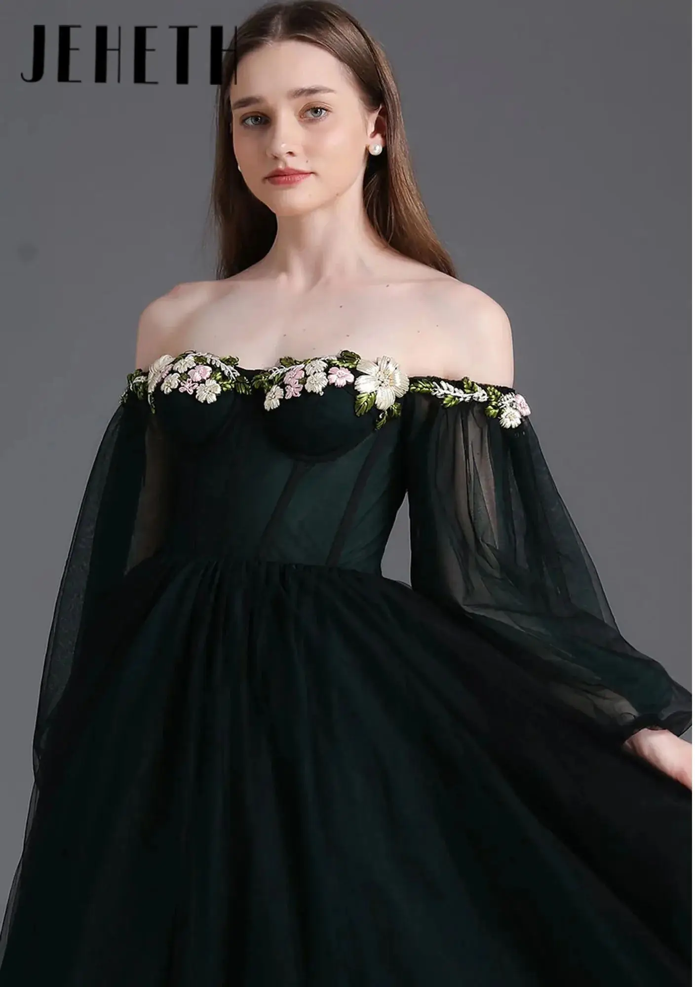 Illusie Strapless Appliqué Korset Bloemen Galajurk Elegant Vloerlengte Veters Formele Gelegenheidsjurk فسات Mustaة Op maat