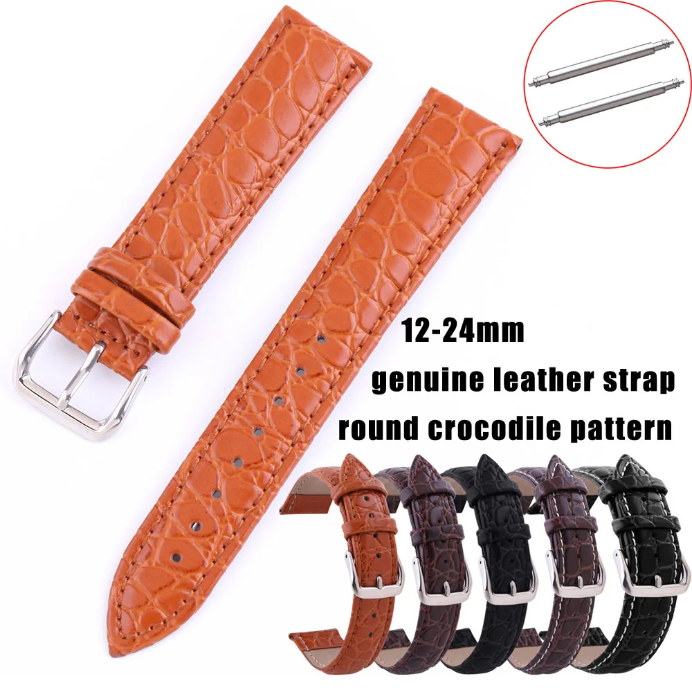 Crocodile Pattern Watch Strap 12 13 14 15 16 17 18mm 19 20mm 21 22mm 24mm Retro Genuine Cowhide Leather Watch Band Bracelet