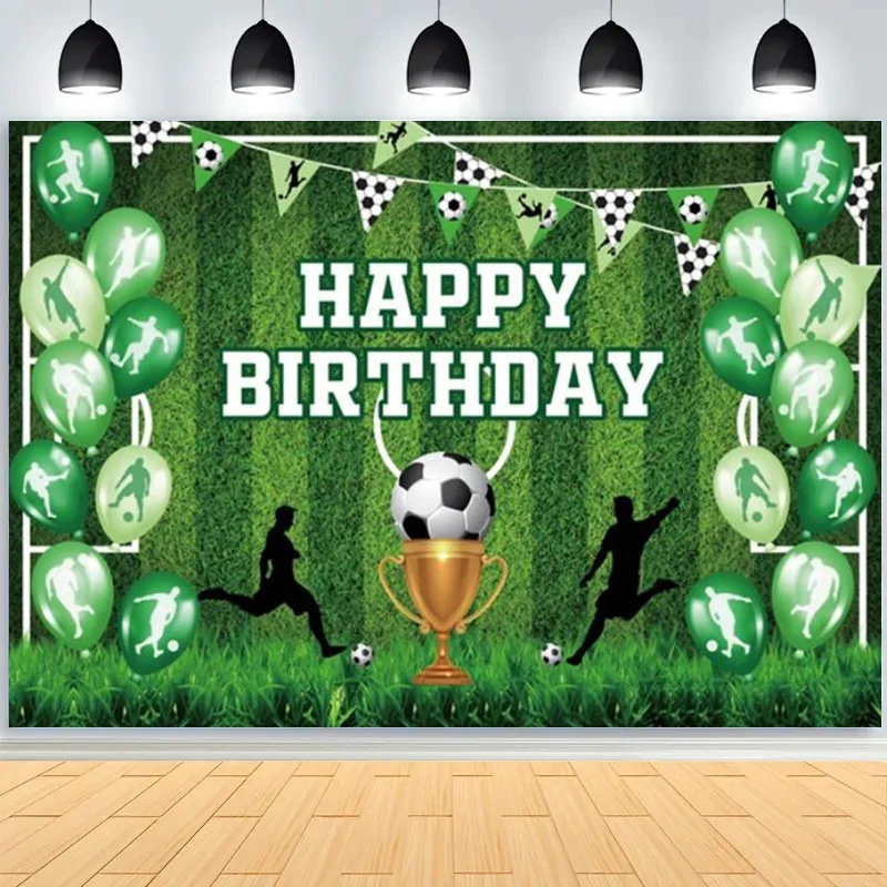 Soccer Theme Happy Birthday Photography Backdrop Props Boy Party Decorations Grass Lawn Football Field Studio Background Banner