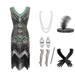 1920S Vintage Gatsby Dress Women Heavy Industry Beaded Sequins Tassel Dress Party Women's Wear Slim Fits Sleeveless Tank Dress