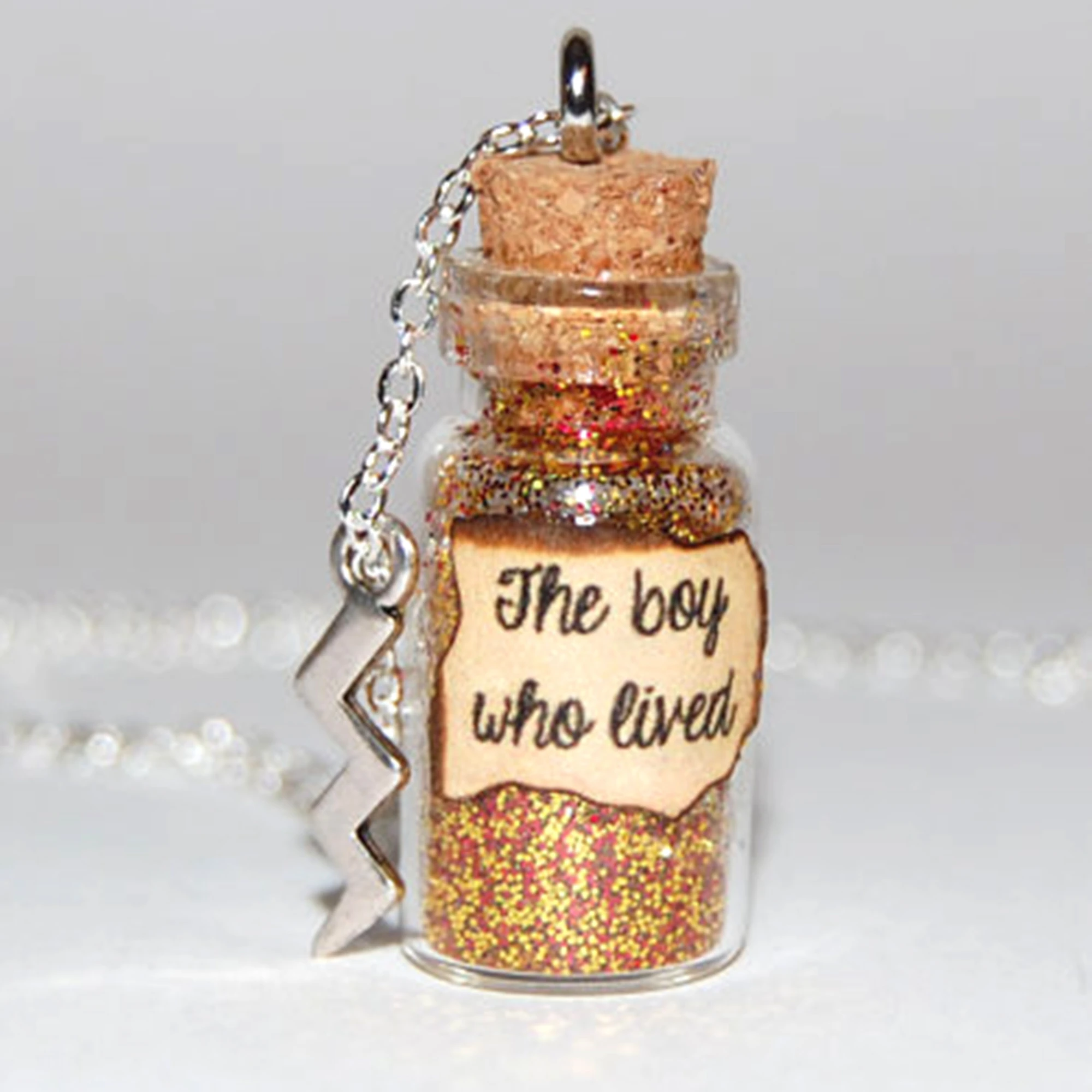 

12pcs/Lot HP Inspired Handmade Glass Bottle Necklace The Boy Who Lived Message Silver