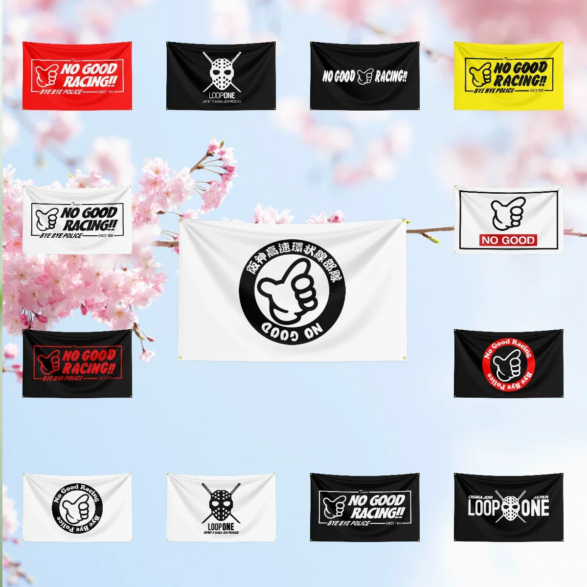 N-N-O G-G-O-O-D R-AC-IN-G LO-OP-ON-E car Flag Forcarnival Garage match campaign Club fan collection Car Lovers pennant