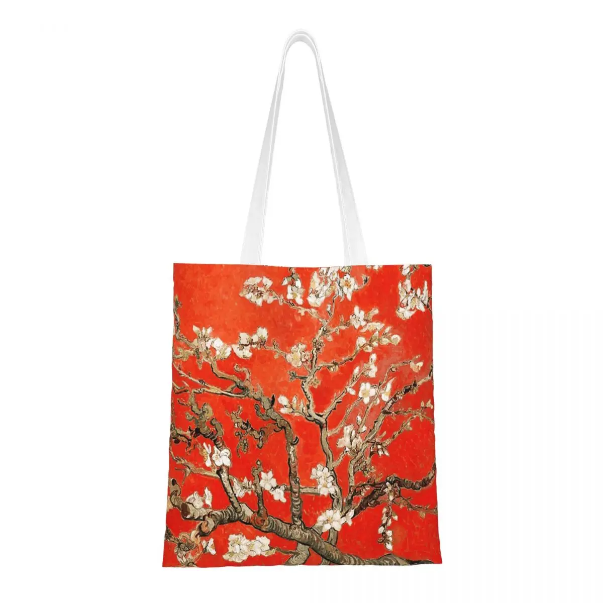 Bolsos de mano Van Gogh con flores de almendra roja, bolso de mano para mujer, bolso de hombro plegable con flores florales para estudiantes, bolso de compras impreso