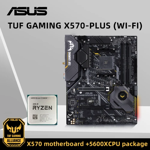 Juego de placa base ASUS X570 con CPU Ryzen 5 5600 TUF GAMING X570-PLUS (WI-FI) 4xDDR4 M.2 NVME HDMI ARGB USBC AM4 placa base