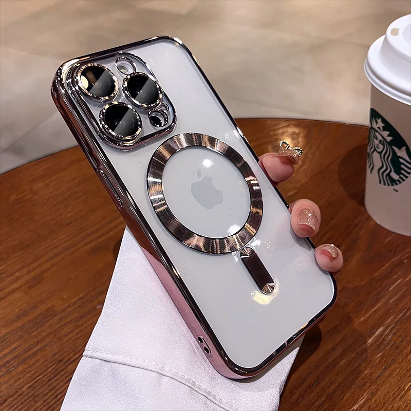 Fashion Magnetic Case For Magsafe For iPhone 16 15 14 13 12 11 Pro Max Plus Plating Clear Soft Silicone Wireless Charging Cover image 4