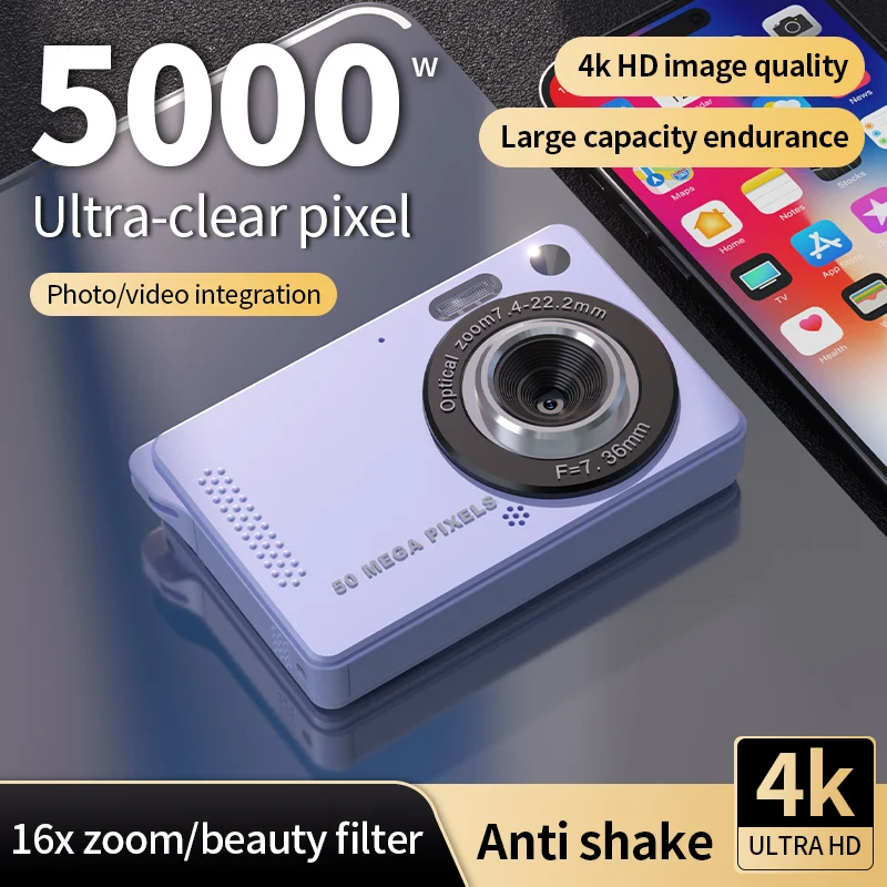 Portable 4K Camera Vlogging 50MP with 16X Optical Zoom and 2 8 Inch TFT LCD Screen Including Continuous and Timed Modes