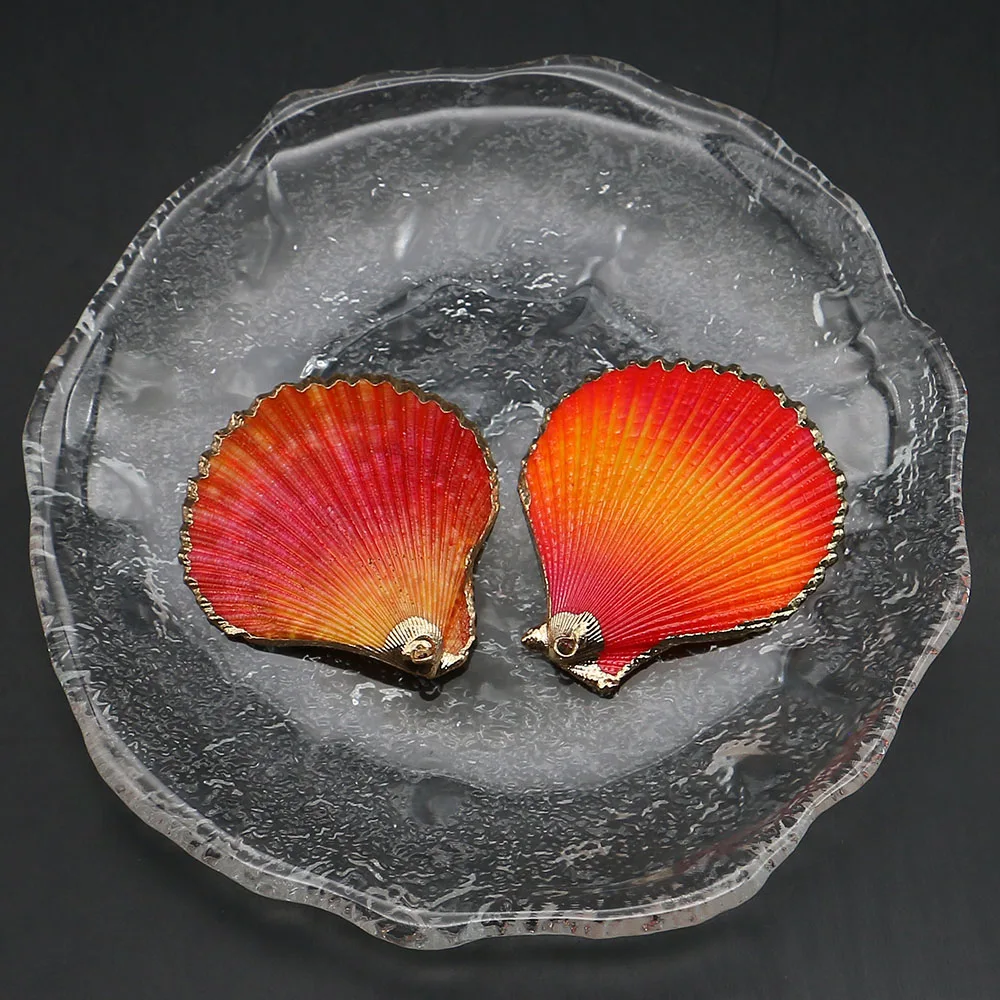 

Niche Orange-Red Natural Dyed Scallop Pendant with Single Hole Edge Wrapping Handmade DIY Jewelry Material for Necklaces Gift