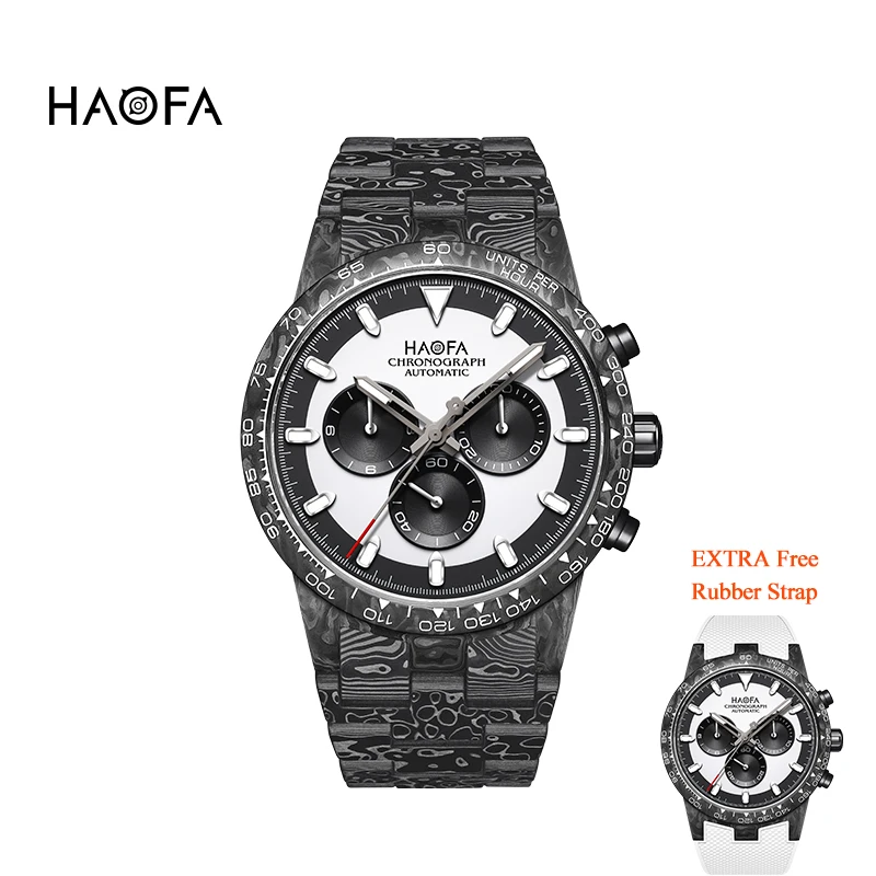 Haofa Chronograph Watch Full Carbon Fiber Automatic Mechanical Watch for Men Sapphire Waterproof Watch Cool Multi-function 23661