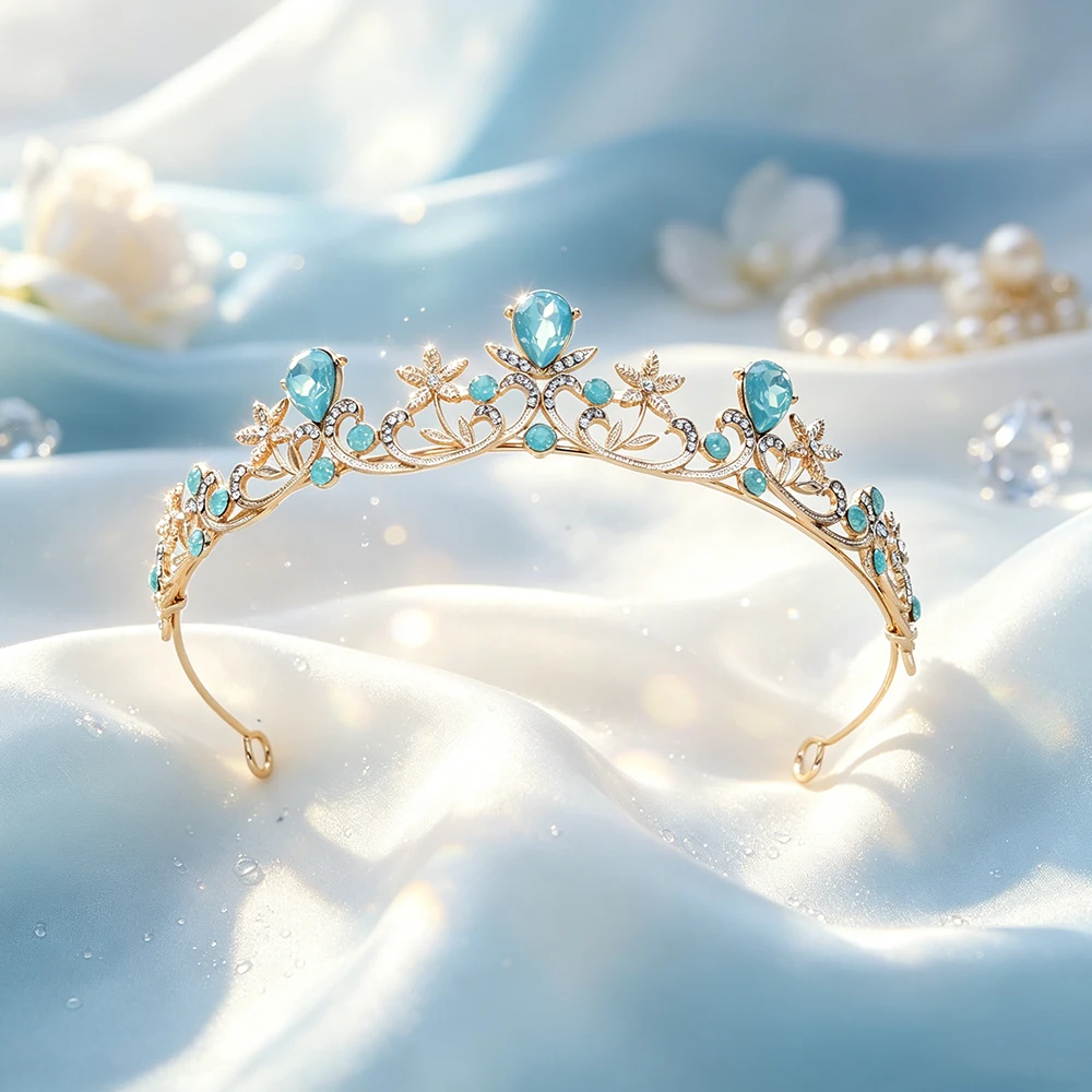1pc Luxury Flower Water Drop Rhinestone Tiara Crown Tone Floral Crystal Princess Bridal Wedding Hair Accessories Birthday Party