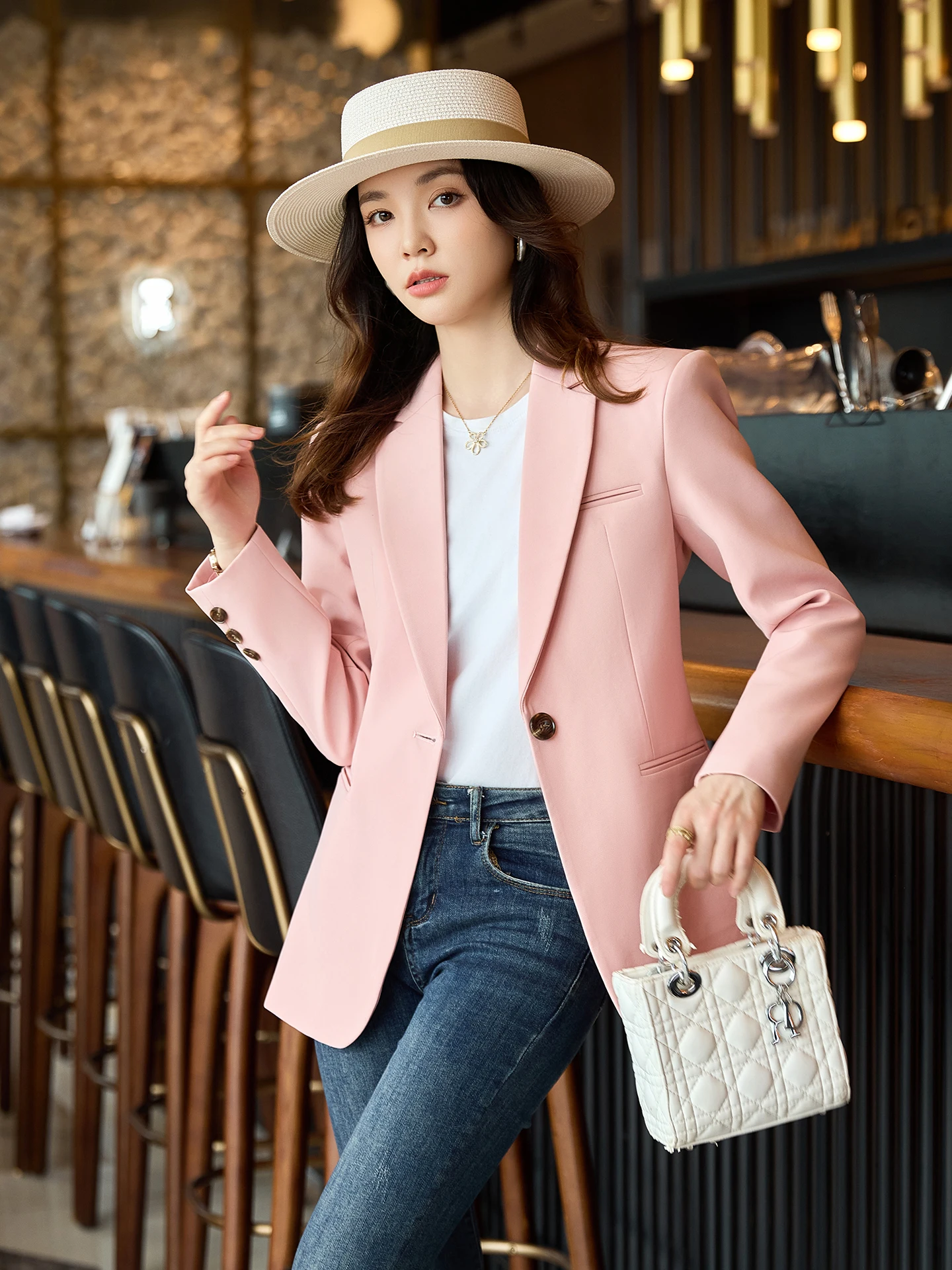 Pink Suit Jacket Women's Casual Loose Korean Version Ladies' Western Clothes Top Quality Spring Autumn Fashion Elegant
