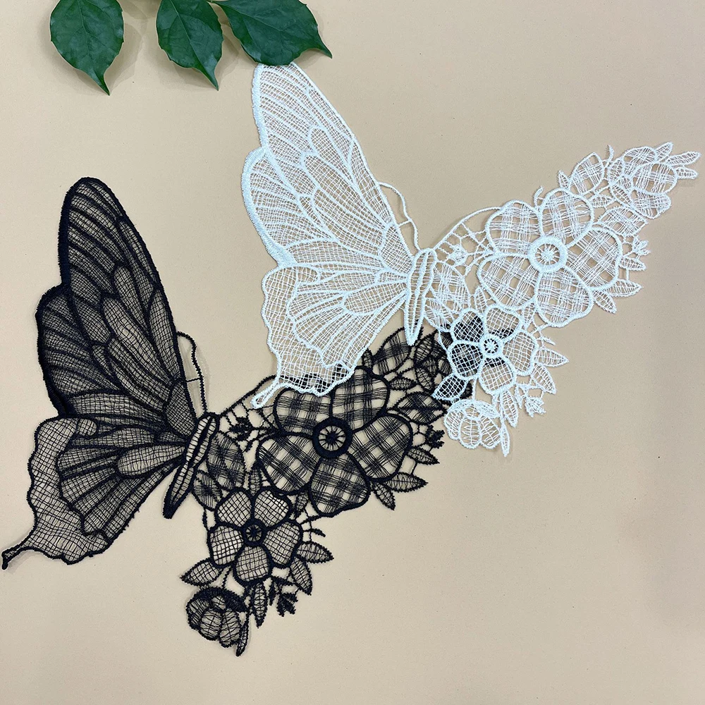 1Pc White Black Embroidery Organza Butterfly Patch Repair 21.5*18.5cm