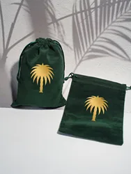 5/10pcs Green velvet bag with palm tree pattern, candy bag, celebration party decoration, celebration candy bag
