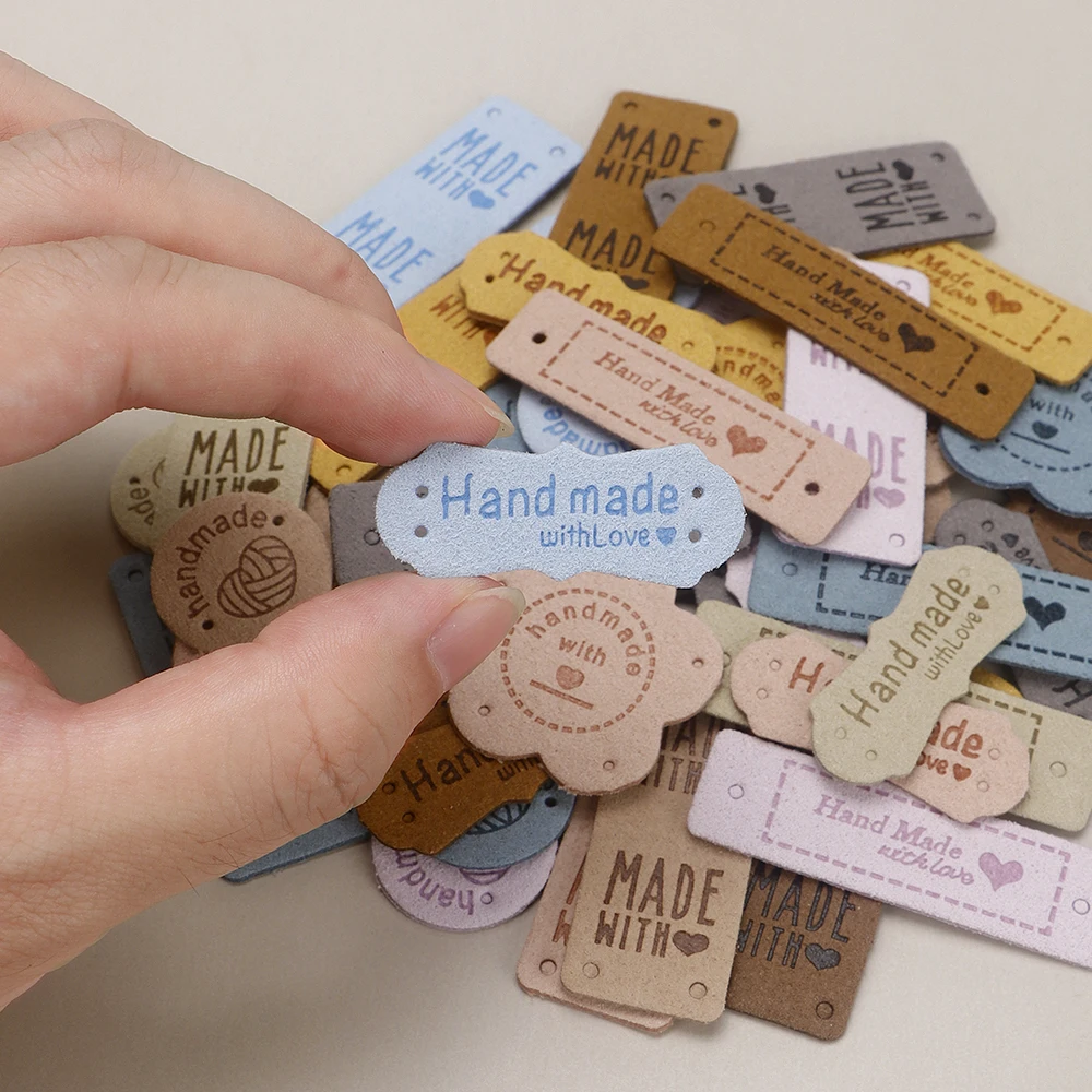 50Pcs PU Leather Handmade Tags, 5 Different Styles & 10 Colors Labels for Knitting DIY Hats Scarves Gloves Bags Shoes Jeans view 5