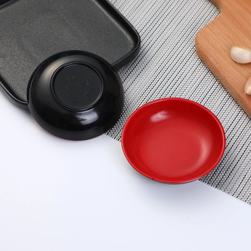 [E] 3pcs Red And Black Round Sauce Dishes Food Dipping Bowls Melamine Seasoning Dish Appetizer Plates Round Seasoning Dish