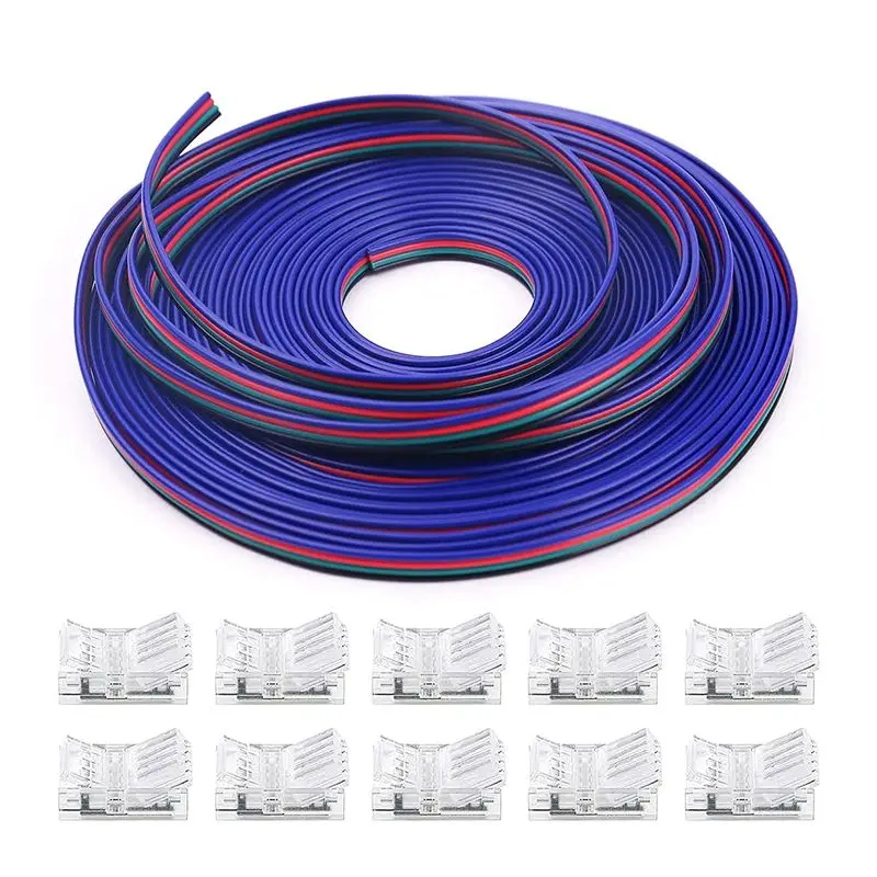 1Set 16.4Ft RGB LED Wire 4Pin RGB Wire With LED Strip Connector 22 Gauge 4 Colors RGB Plastic For RGB LED Strips 3528 5050