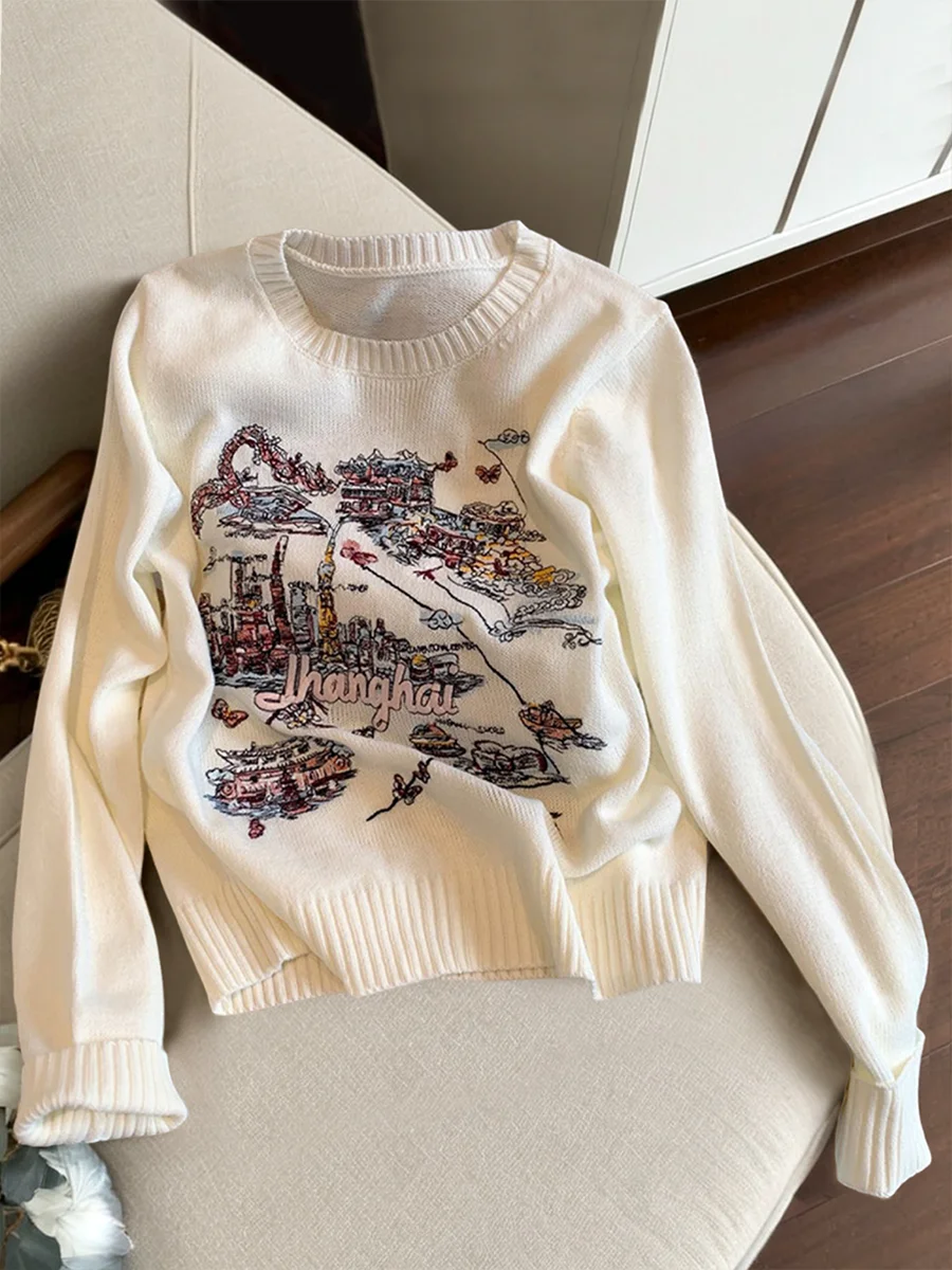 

Korean Sle Lazy High-End Long Sve Knitted Sweater Women's Spring Autumn Small Fraance Wind Personali Match round Nec...