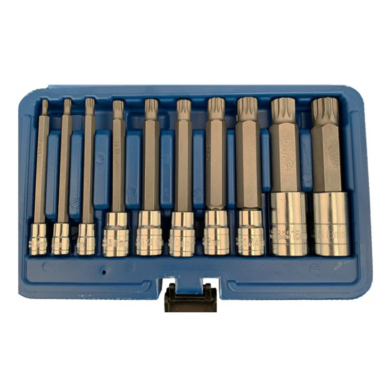 10PCS Triple Square Spline Bit Socket Set 1/4 Inch 3/8 Inch 1/2 Tamper Proof Long Reach Machine Repair Auto Tool