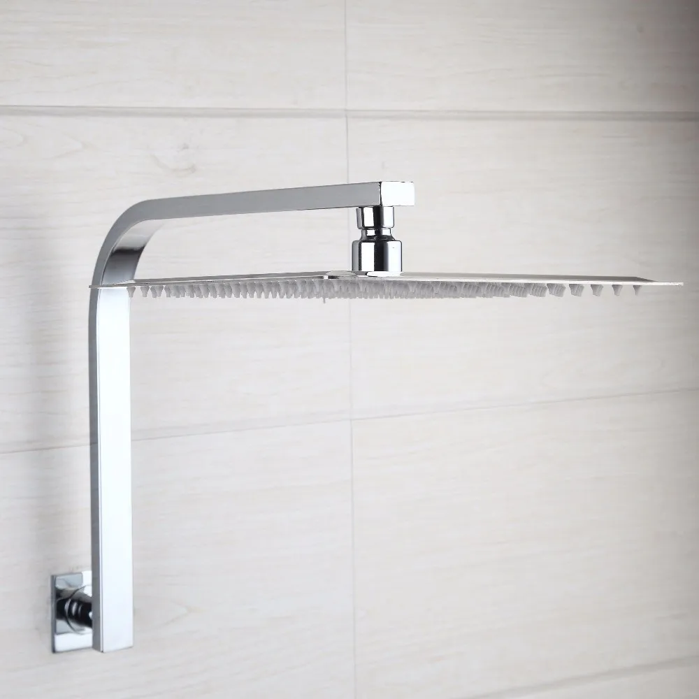 YANKSMART Rainfall Bathroom Shower Head with Square Gosseneck Wall Mounted Chuveiro Arm Ultra-thin Bath Showers Heads Combo Kit