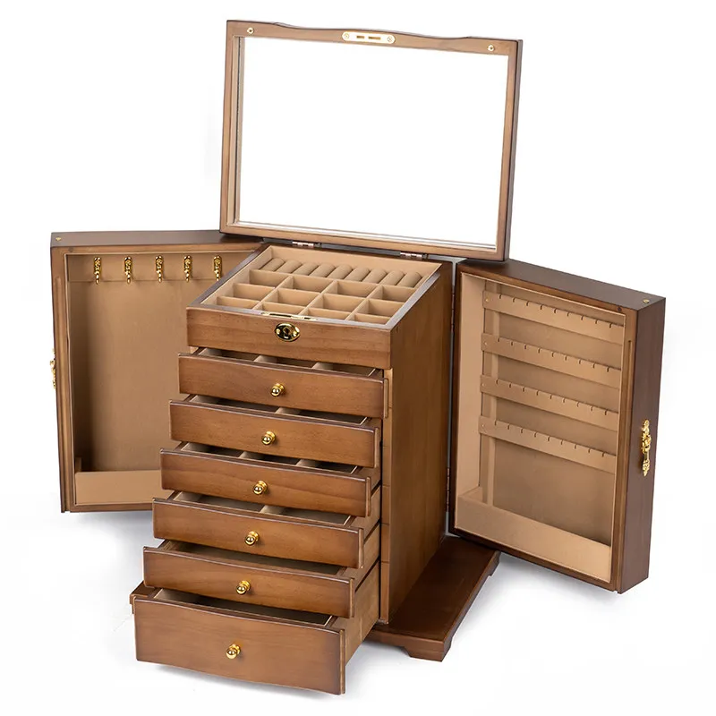 Solid Wood Storage Jewelry Box Wooden Large-capacity Hand Jewelry Box High-end Exquisite Retro Wedding Gift