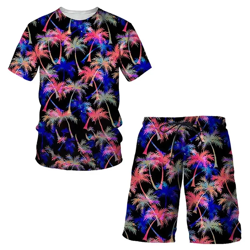 2025 Hawaii Men's Sportswear Fruit Plants 3D Printed T-shirt Shorts 2-piece Set Street Wear Sportswear Beach Wear