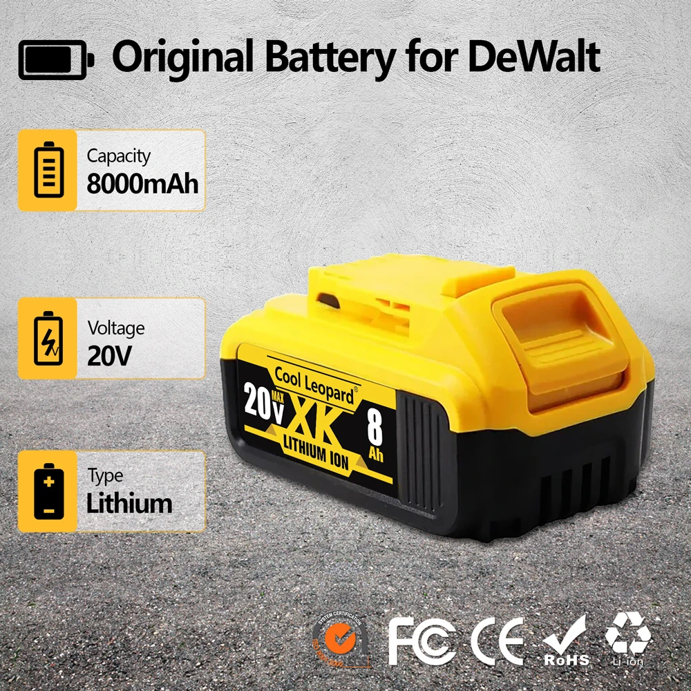 Genuine 18/20V MAX 5.0Ah 6.0Ah 8.0Ah Replacement Li-ion Battery for DeWalt DCB205 DCB201 DCB203 Electric Power Tool Batteries