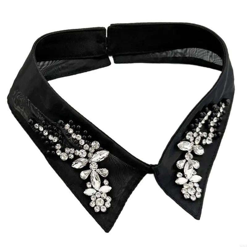 2026 New False Collar Insert with Rhinestones Flowers, Detachable Pointed Collar for Office Outfits, Dinners and Evening