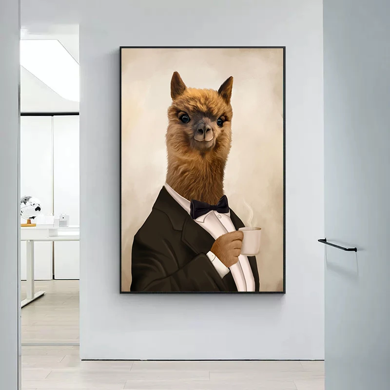 Funny Memes Capybara Duck Wear Buiness Suit Drink Coffee Posters Canvas Painting Animal Wall Art For Living Room Home Decoration