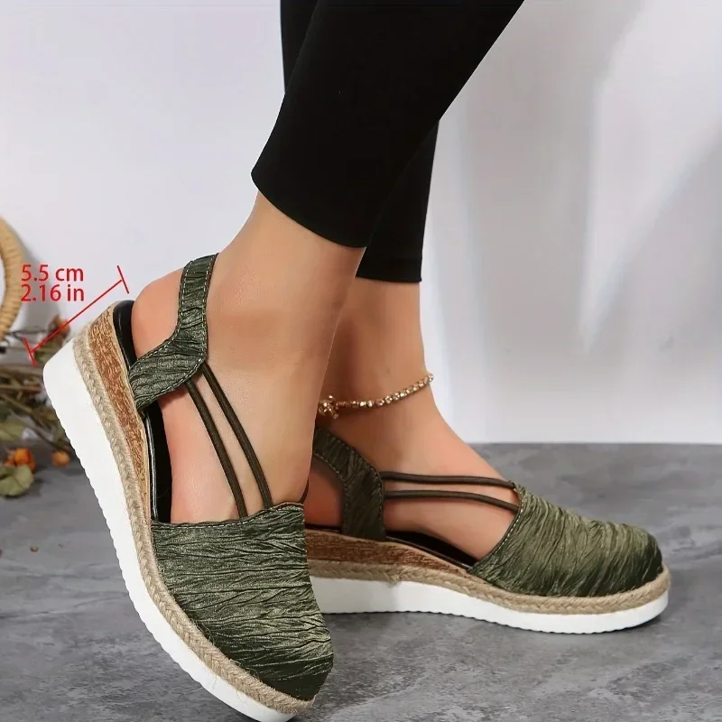

Women's Sandals Solid Color Slope Heel Thick Soled Shoes Outdoor Closed Toe Casual Flat Shoes Retro Lightweight Women's Sandals