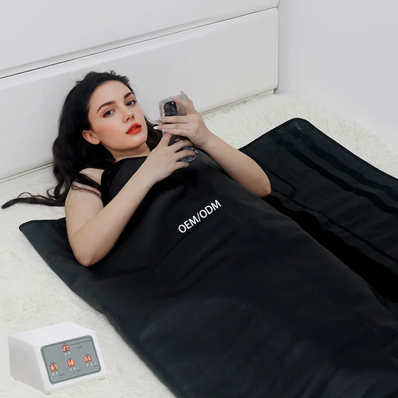 3 Zones Heating PU Leather Sauna Blanket, Portable Sweat Steamer for Home Beauty Spa, Black