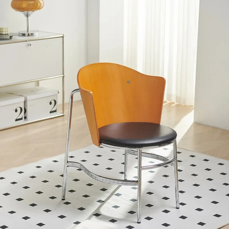 Bauhaus Inspired Leather Dining Chair Industrial Steel Frame Backrest Office Chair  Ergonomic Support High Quality