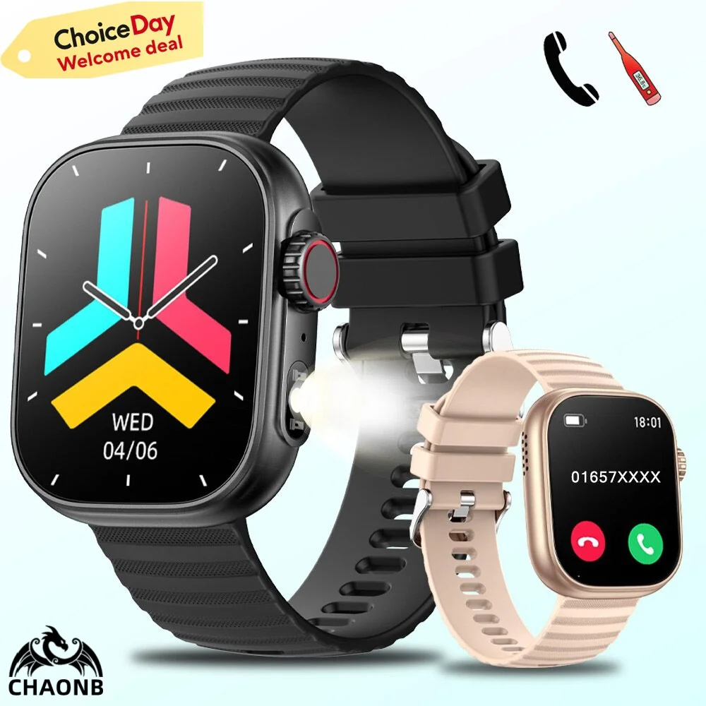 Smart Watch For Couples Bluetooth Call Flashlight Sport Heart Rate Fitness Tracker Men Wome Smartwatch Temperature Calories Game