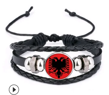 Love Albania Flag Leather Bracelets Fashion Albania Glass Beads Bracelet For Women Men Friendship Lovers Gift