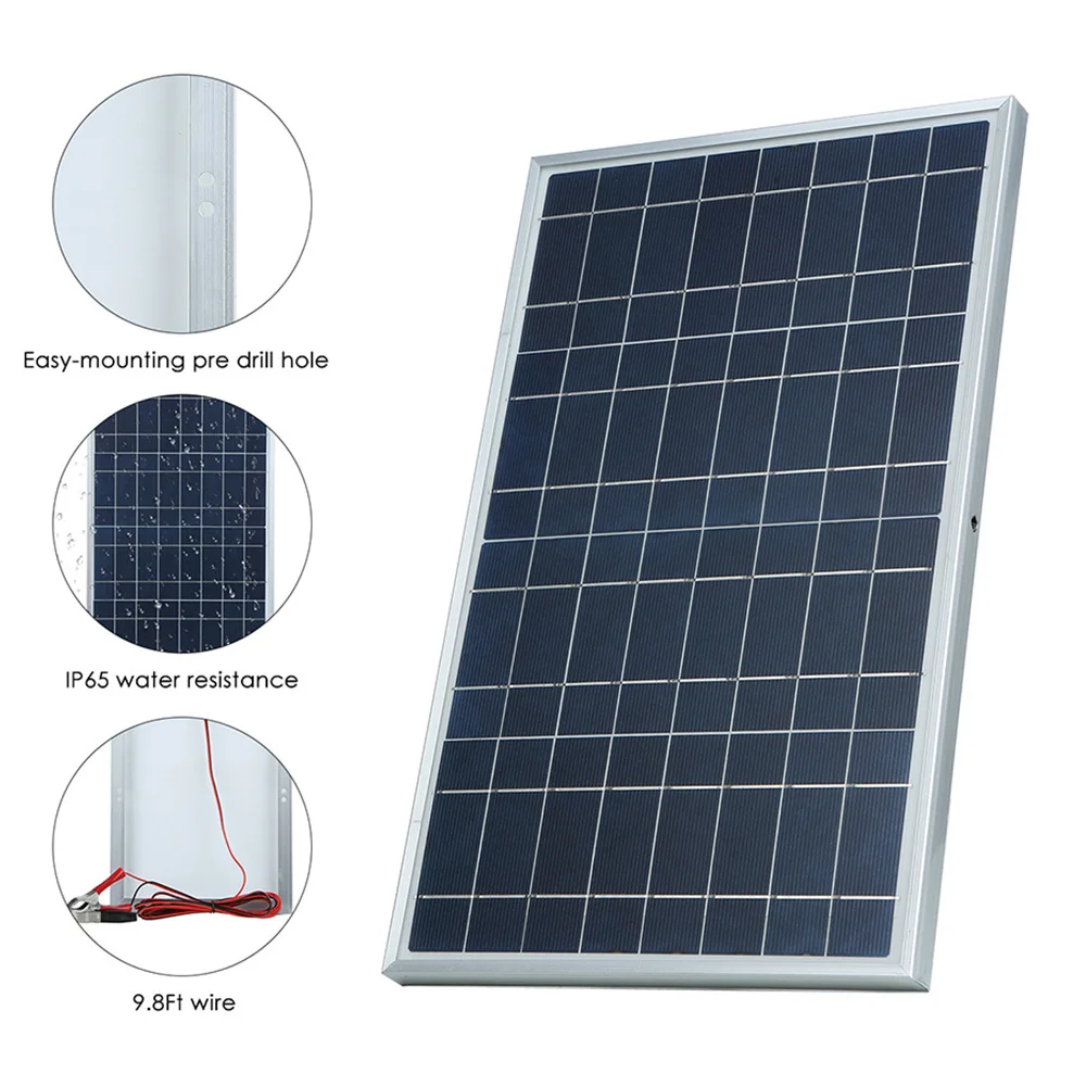 15W 12V/18V Solar Panel Kit with Alligator Clip  IP65 Water Resistance Monocrystalline Solar Panel for RV Car Boat Home Camping