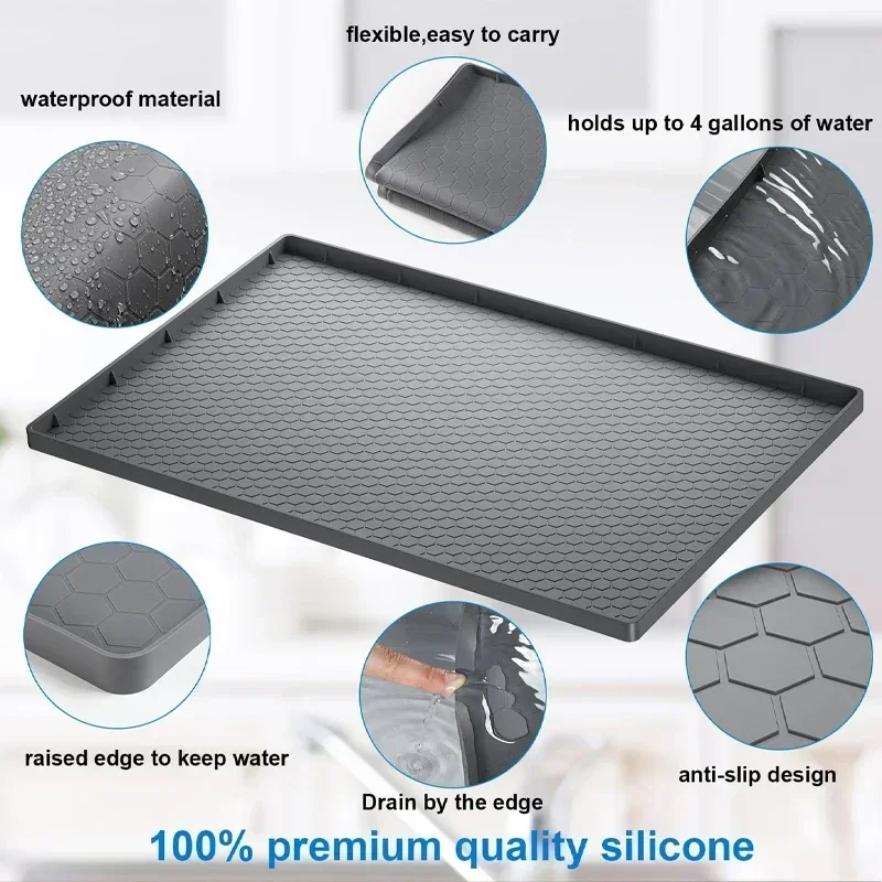 Multipurpose Under Sink Tray with Drain Hole Under Sink Tray for Bathroom Waterproof & Flexible for Kitchen Bathroom Pet Dining