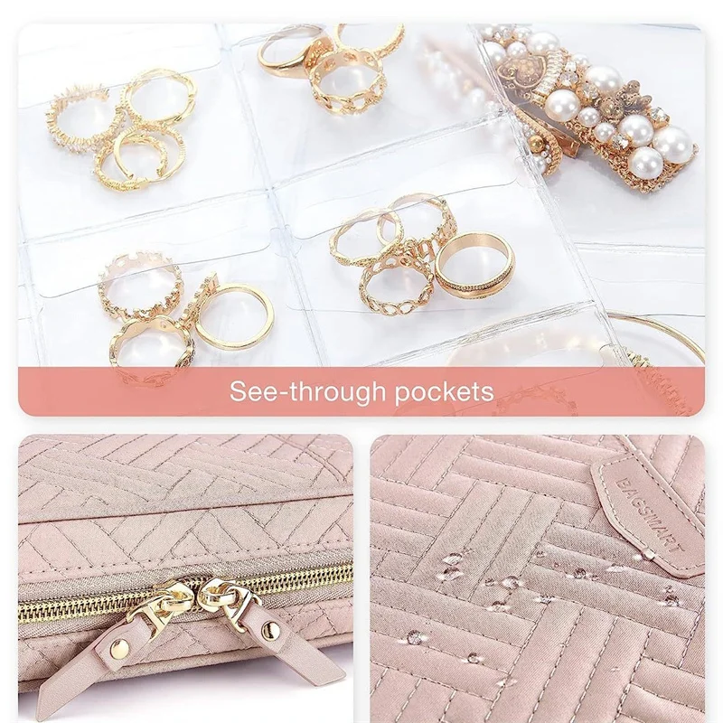 حقيبة تخزين شفافة للسفر ، كتاب منظم المجوهرات ، حقيبة الموثق ، تناسب القلائد والأقراط والخواتم والأساور