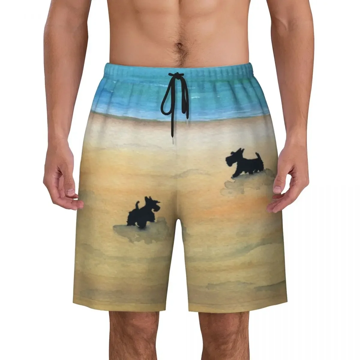 Custom Board Shorts Men Quick Dry Beach Boardshorts Scottish Terrier Swimming Trunks Bathing Suits