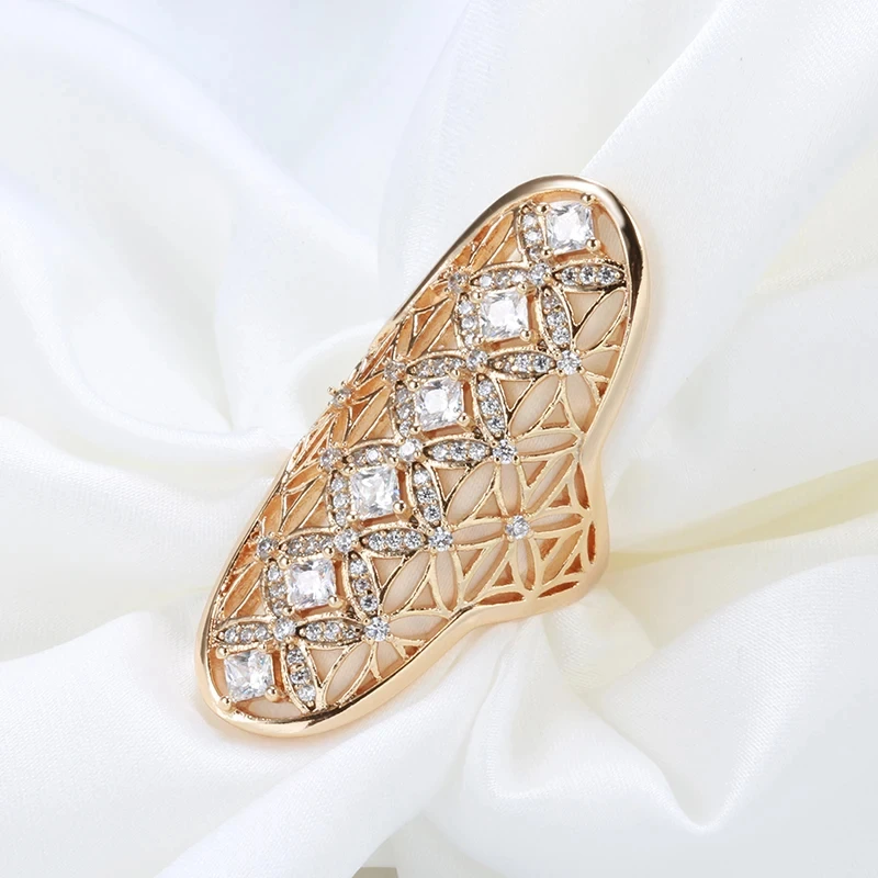 Wbmqda 585 Rose Gold Color Vintage Ethnic Big Ring For Women Natural Zircon Setting Luxury Wedding Jewelry Accessories