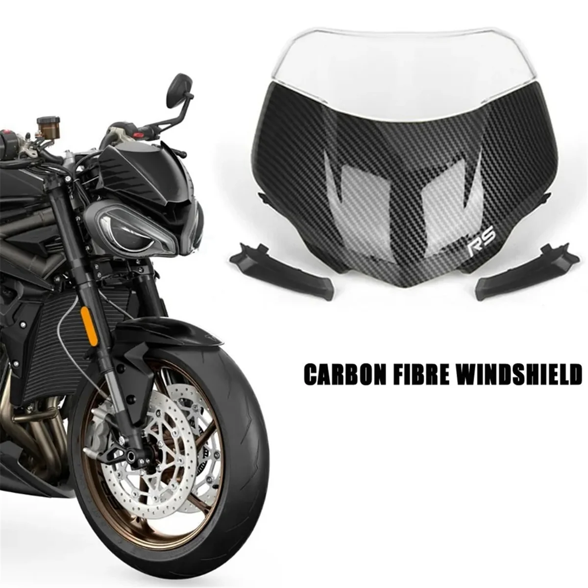 For Street Triple 765RS 765 Moto2 2023 2024 Black Motorcycle Windshield Sport Screen Deflector