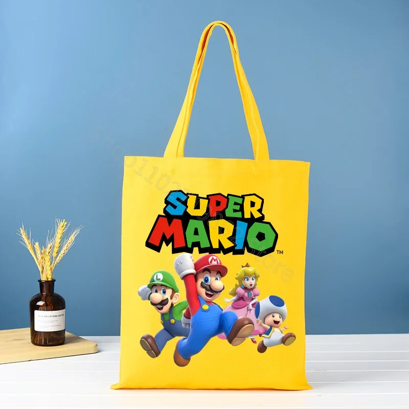 Super Mario Bros Handbag Luigi Princess Peach Canvas Bag Large Capacity Portable Game Cartoon Character Print Tote Bags Gifts